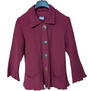 CMC Color Me Cotton Burgundy Textured Artsy Cardigan Size Medium